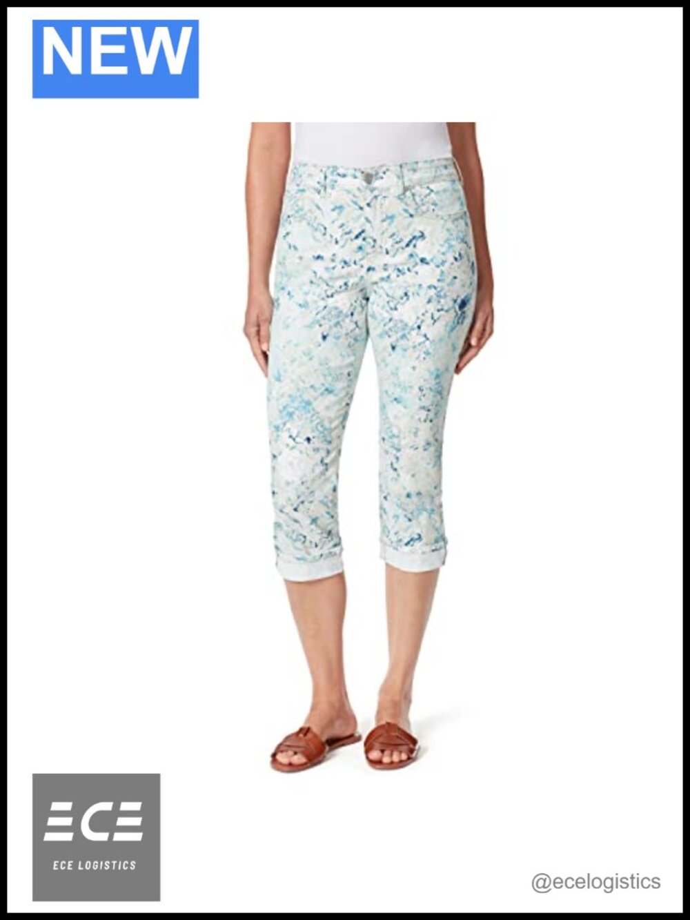 High Rise Straight Cuffed Capri Jeans Cropped Floral Casual